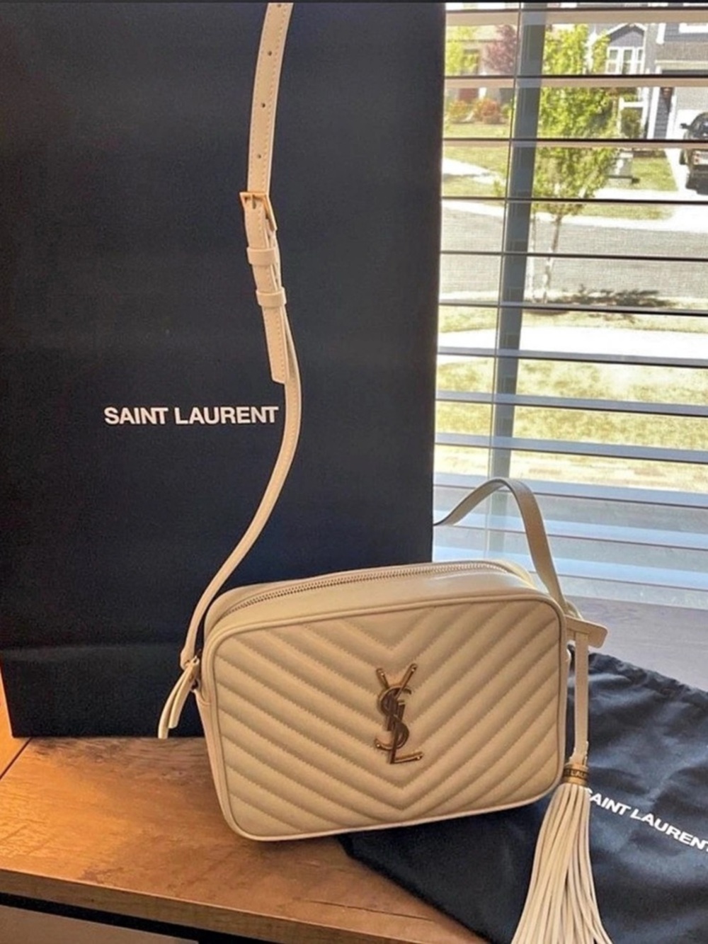 Saint Laurent Lou Camera Bag in Matelassé Leather Beige